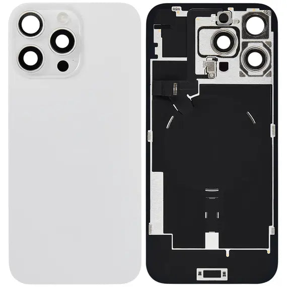 Old Grade A ,Back Glass with Wireless NFC Charging Flex and Flashlight Flex Cable For iPhone 16 Pro Max,White